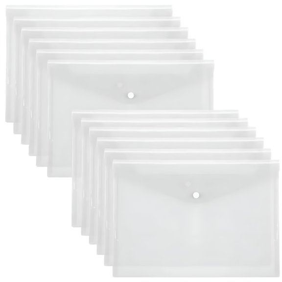 CCOCC 2026 New File Folders 12 Packs Plastic Envelopes Clear A5 Letter Size Poly Envelopes Folders with Snap Closure for School Office & Craft & Stationery