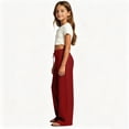 thumbnail image 6 of Tween Girls' Pants Set Casual Foldover Elastic Waist Kids Wide Leg Sweatpants Loose Linen Pants Girls' Sweatpants with Pockets, 6 of 7