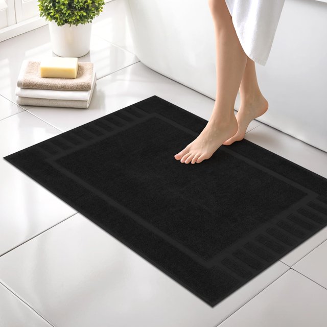 Canadian Linen Imperial Bathmats, 2 Pack, 20"x30", Lightweight Quick Dry Washable Tub Soft Absorbent Cotton Shower Mats with Piano Keys Design, Black