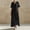 Black, variant on Women's V-Neck Short Sleeve Maxi Dress with Hem, Linen and Chiffon Flowy Summer Formal