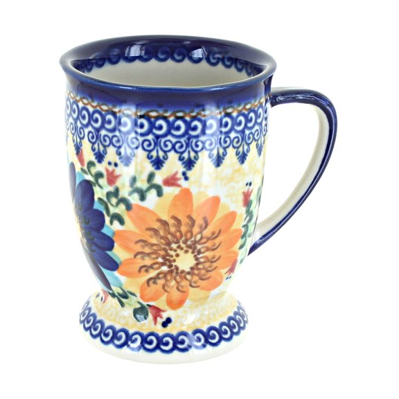 Blue Rose Polish Pottery Autumn Burst Pedestal Coffee Mug