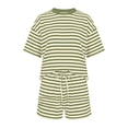 thumbnail image 4 of BOOMNY Womens 2 Peice Sets Striped Short Sleeve Tops Shorts Outfits for Women Summer Casual Matching Sets, 4 of 5