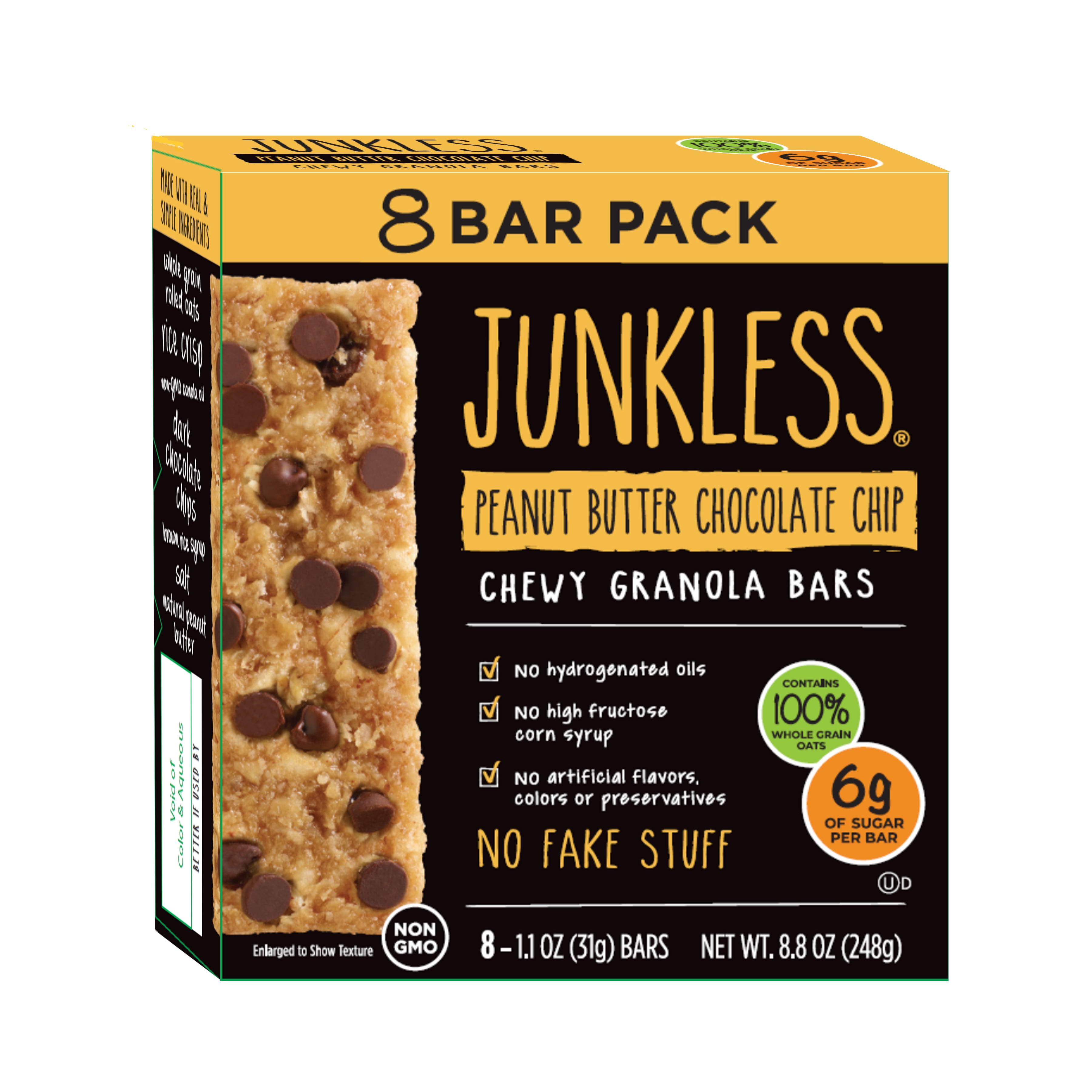 JUNKLESS Non-GMO Delicious Chewy Peanut Butter Chocolate Chip Granola Bars, 8 Ct, 1.1 oz