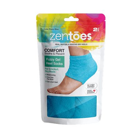 ZenToes Moisturizing Heel Socks 2 Pairs Gel Lined Fuzzy Toeless Spa Socks to Heal and Treat Dry, Cracked Heels While You Sleep (Fuzzy, Blue)