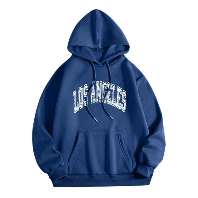 LUOGENLI Chandails à Capuche pour Hommes Graphique Anime Los Angeles Hommes Femmes Lettre Graphique à Capuche Imprimé Col Rond Manches Longues Chandail Hauts Chandails à Capuche pour Hommes Petit Bleu Taille m