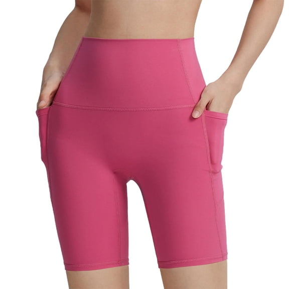 AHTJRT Biker Shorts for Women High Waist Yoga Workout Shorts Tummy Control Buttery Soft Stretchable Capri Leggings with Pockets Pink S