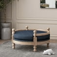 thumbnail image 2 of Noble House Rex Fabric and Wood Frame Medium Pet Bed, Navy Blue and Antique Natural, 2 of 8