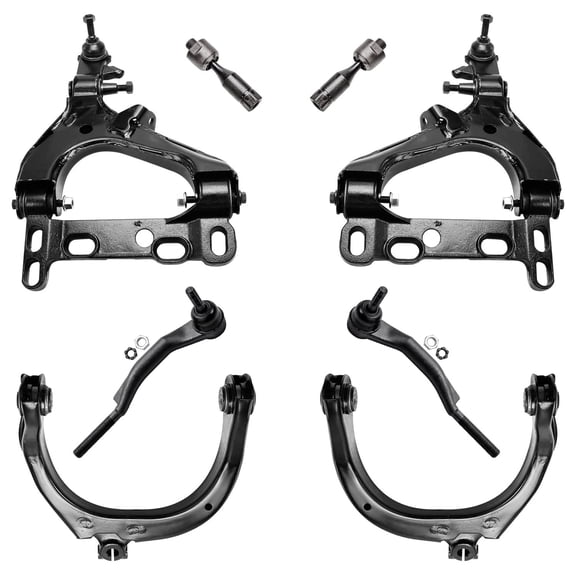 Detroit Axle - 8pc Front End Kit for Chevy Trailblazer GMC Envoy Isuzu Ascender Buick Rainier Lower Control Arms w/Ball Joints Upper Control Arms Inner Outer Tie Rods [w/ 16mm Thread]