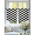 thumbnail image 3 of Black Plaid White Plaid Sheer Curtains 45 inches Long 2 Panels Set Simple Classic Geometric Tiers Sheers Rod Pocket Small Window Short Curtains for Kitchen Cafe, Each 52" W x 45" L, 3 of 7