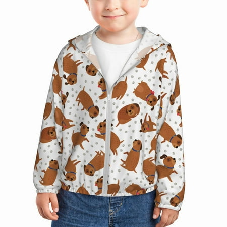 

Rash Guard for Boys Girls - Cute Dog Paw Lightweight Long Sleeve Sun Protection Jacket Hooded Cooling Swim Shirt with Zipper for Toddler Kids Children