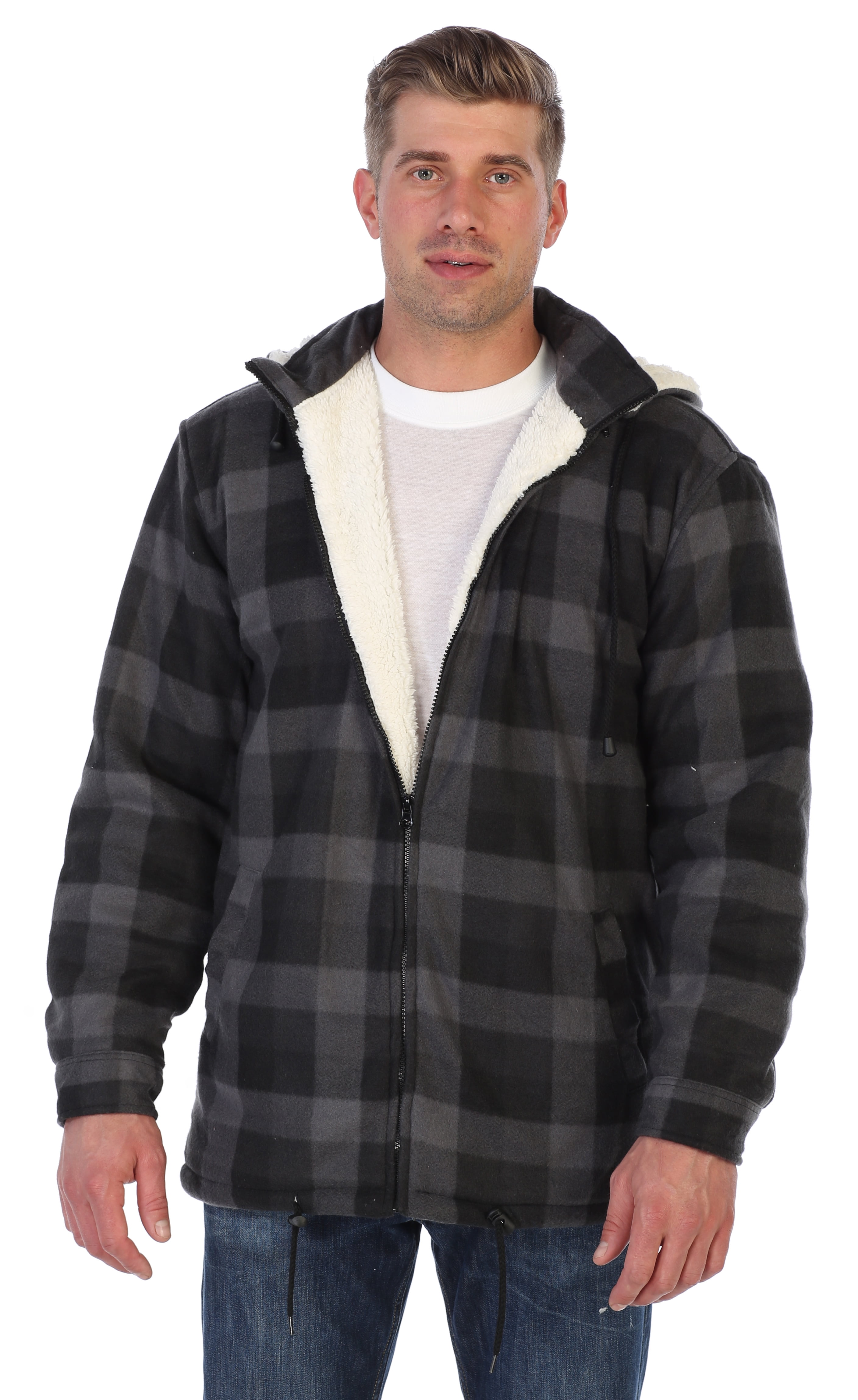 Gioberti Mens Sherpa Lined Flannel Jacket with Removable Hood