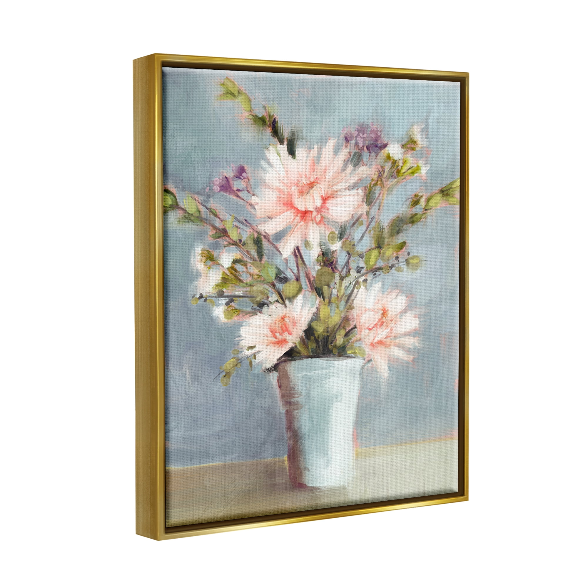 Stupell Industries Flower Bouquet Pink Blooms Botanical & Floral Painting Gold Floater Framed Art Print Wall Art