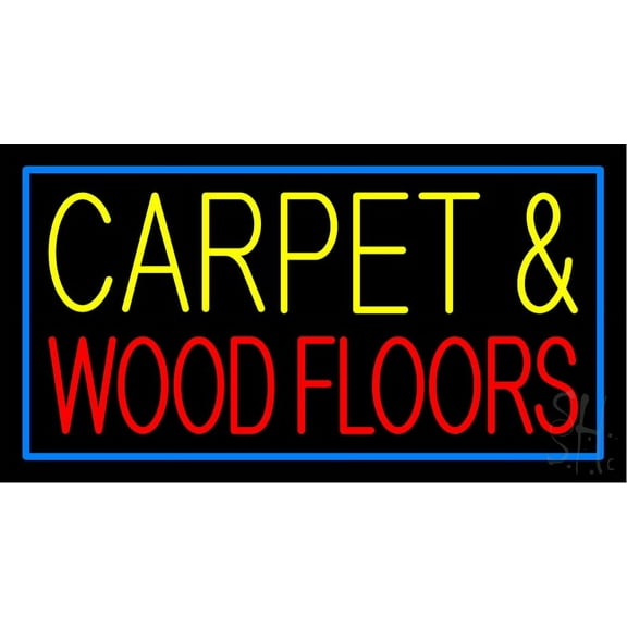Carpet And Wood Floors LED Neon Sign 13" Tall x 24" Wide - inches Black Square Cut Acrylic Backing, with Dimmer - Premium built indoor Sign for Storefront, Store interior, Exhibition, Decor.