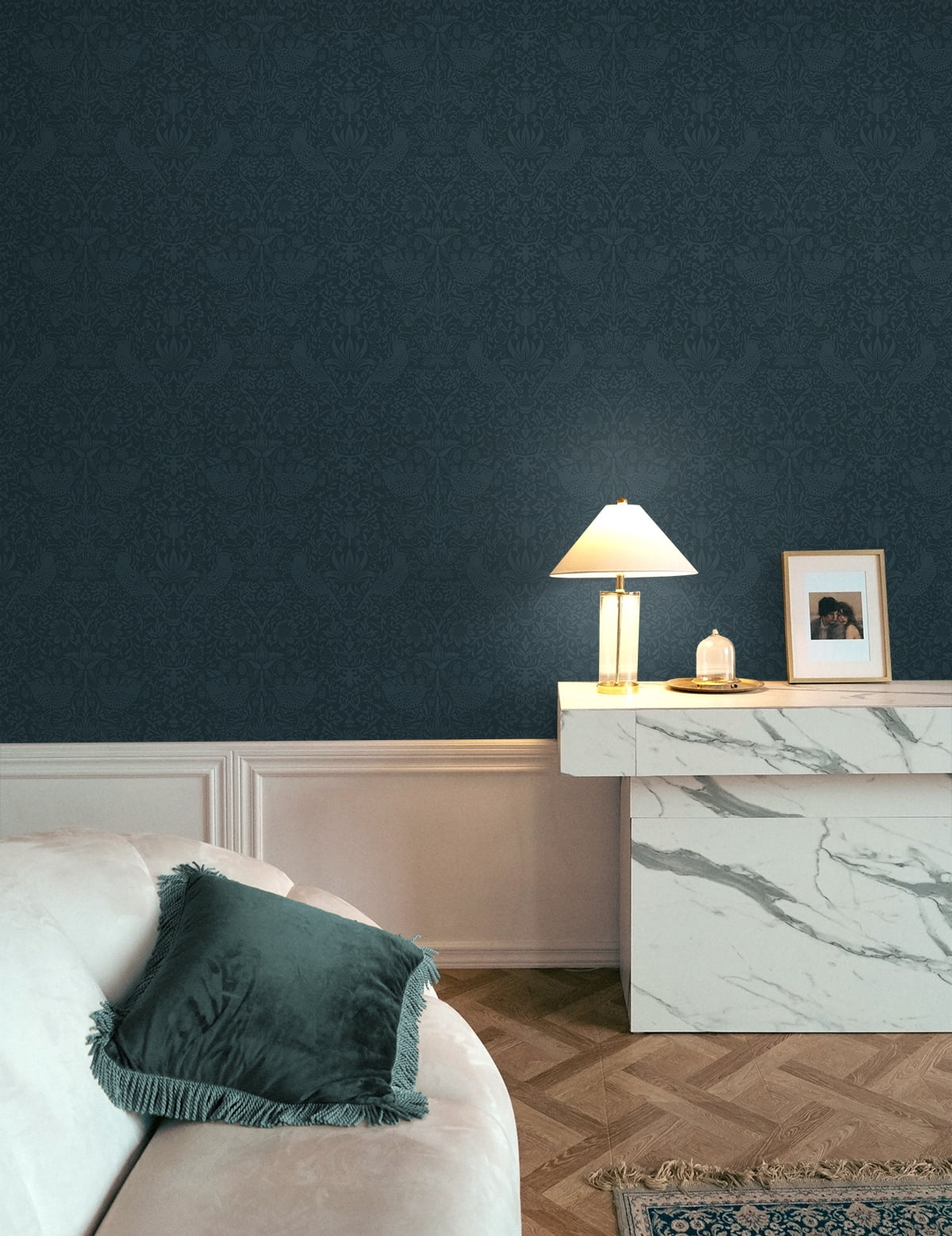 Seabrook Designs Slate Blue Tonal Bird Garden Prepasted Wallpaper - 20.9 in. W x 33 ft. L Roll