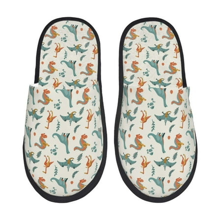 

Qekee Summer Dinosaur print Slippers for Women and Men Fluffy Cute Cozy House Slipper Funny Furry Bedroom Slippers for Women Indoor -Large