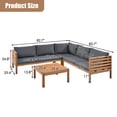 thumbnail image 5 of YIORTWO Acacia Wood Outdoor Sofa Set, 4-Piece Modular L-Shaped Sectional with Beige Cushions, Coffee Table, Water-Resistant & UV-Protected, Gray, 5 of 7