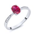 thumbnail image 2 of Gem Stone King 10K White Gold Red Created Ruby and White Diamond Engagement Ring for Women (0.96 Cttw, Gemstone July Birthstone, Oval 7X5MM, Available in Size 5, 6, 7, 8, 9), 2 of 5