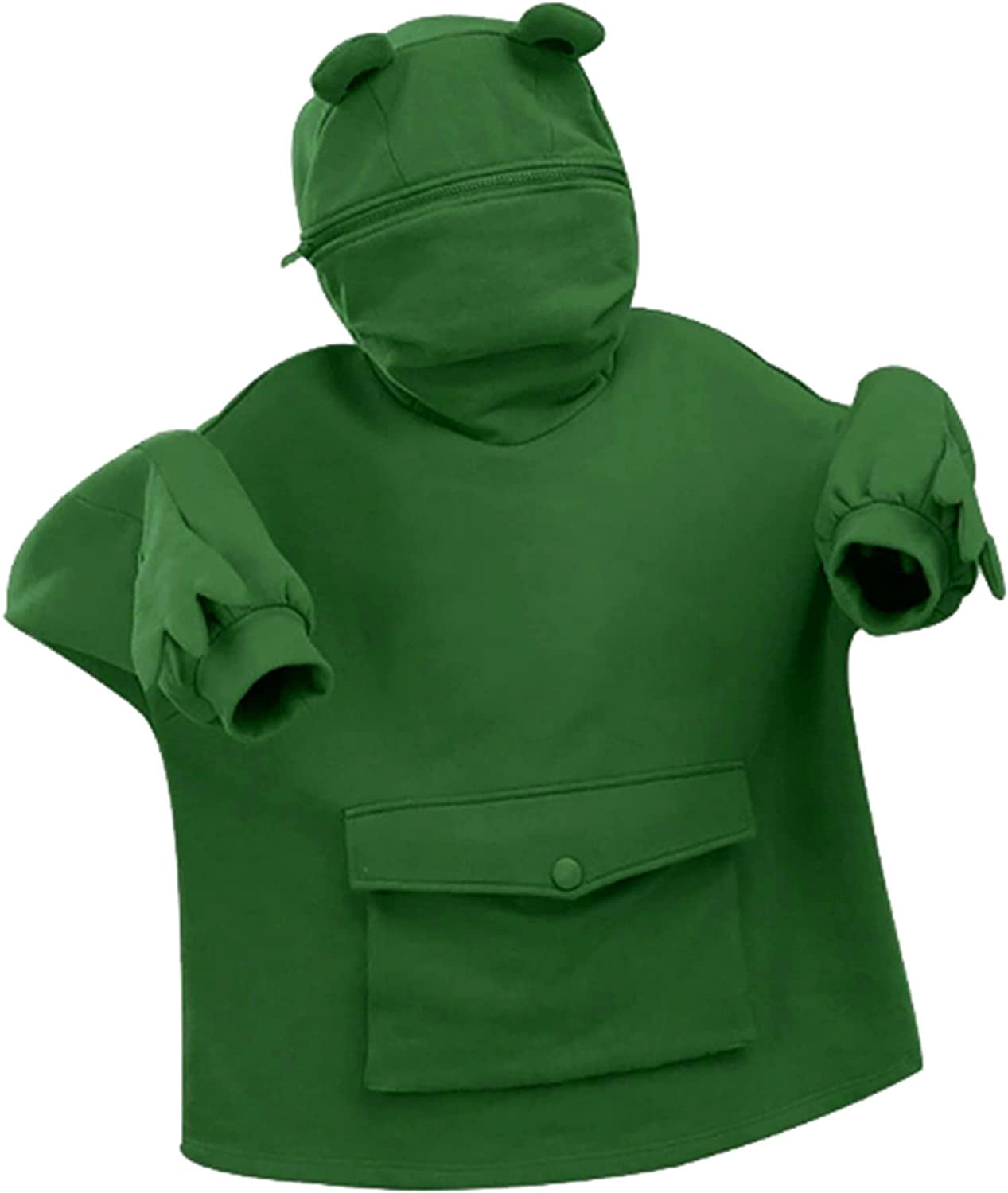 Cute Frog Hoodie Pullover Zipper Mouth 