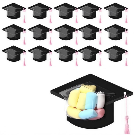 2026 Graduation Cap Candy Cards with Tassels, Bulk Graduation Party Favors for Guests, for DIY Table Party Supply Gifts, Black Paper Box Style, 10 Pcs