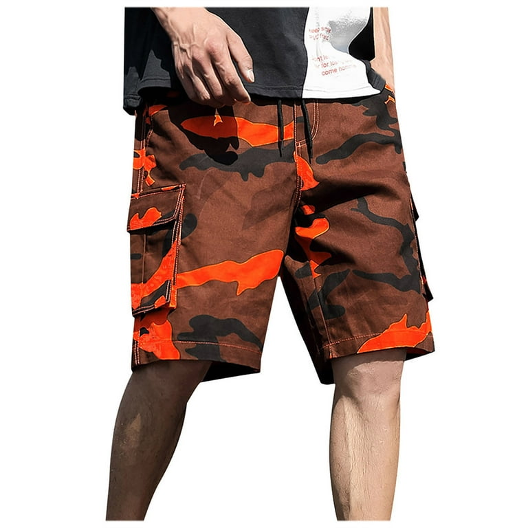 Clearance RYRJJ Mens Camo Cargo Shorts Multi Pockets Lightweight Cotton  Relaxed Fit Outdoor Camouflage Cargo Short for Men(Orange,M) 