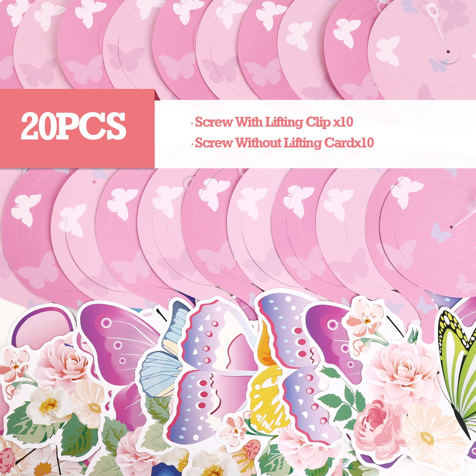 Easy Joy 22pcs Butterfly Birthday Decorations with Banner Hanging Flowers Paper Swirls for Pink Party Decoration