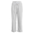 thumbnail image 5 of ZHYou No Boundarie Womens Pants Corduroy Drawstring Wide Leg Elastic High Waisted Soft Knit Loose Fit Casual Trousers with Pockets,White,Size M, 5 of 8