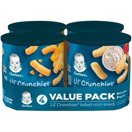 (2 Packs of 4 Canisters) Gerber Lil' Crunchies Variety Pack, Mild Cheddar & Veggie Dip, 1.48