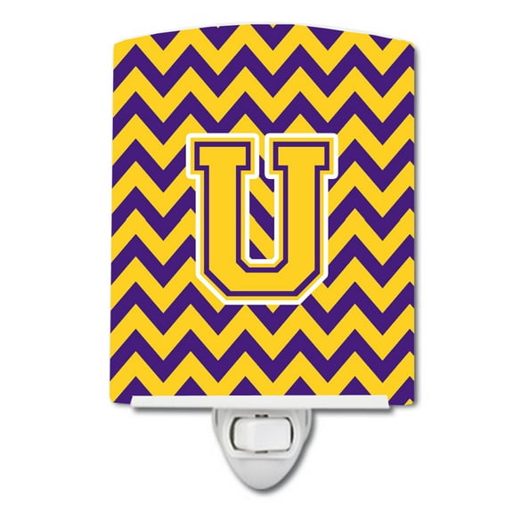 Letter U Chevron Purple and Gold Ceramic Night Light