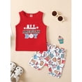thumbnail image 4 of Toddler Baby Boy 4th of July Outfits All American Boy Sleeveless Shirt Tank Top USA Stars Shorts Set Summer Clothes 2Pcs, 4 of 9