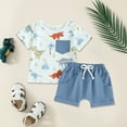 thumbnail image 2 of Huesdet Toddler Boys Summer Outfit - Patchwork Button-Up Shirt and Casual Shorts 2Pc Set(White,18-24 Months), 2 of 3