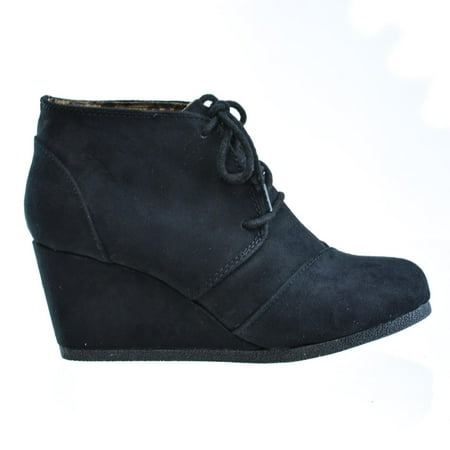 - #Rex by Soda, Lace Up Oxford Ankle Bootie Round Toe High Hidden Wedge Heel Women's Shoe