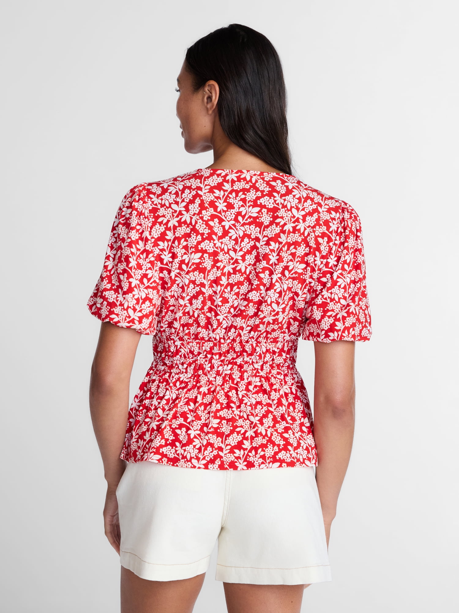 Time and Tru Women's and Women's Plus V-Neck Shirred Peplum Top, Sizes XS-XXXL
