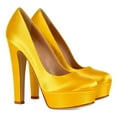 thumbnail image 2 of XYD Women Block Heels Satin Evening Pumps Round Toe Thick Platform Shoes for Events Weddings Size 14.5 Yellow, 2 of 4