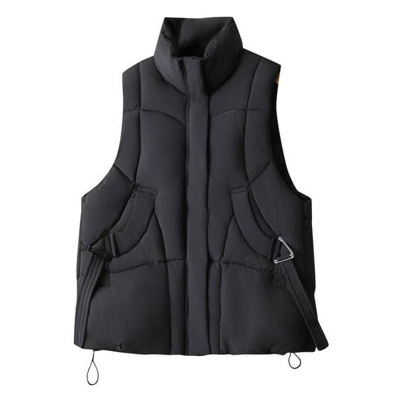 FNFHFY Womens Puffer Vest Plus Size Solid Sleeveless Padded Coat Stand Collar Winter Trendy Bubble Vests Outerwear with Pockets