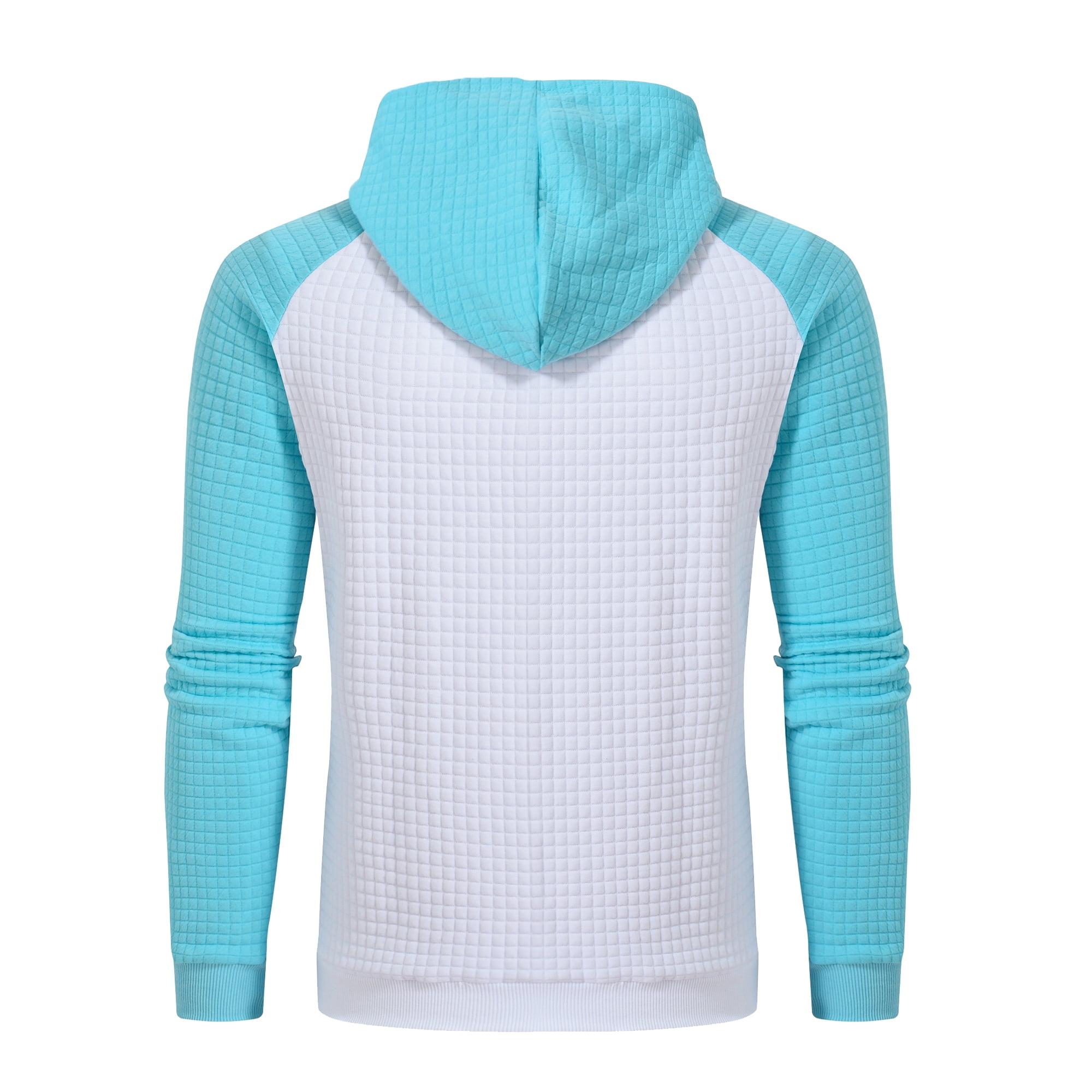 Satankud Men's Pullover Hoodies Plaid Jacquard Color Block Long Sleeve Casual Hooded Sweatshirts with Kanga Pockets White/Sky Blue L