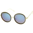 thumbnail image 2 of sunglassLA Unisex Retro Metal Temple Color Mirror Lens Oversize Round Sunglasses (Tortoise-Gold / Blue Mirror) - 53mm, 2 of 4