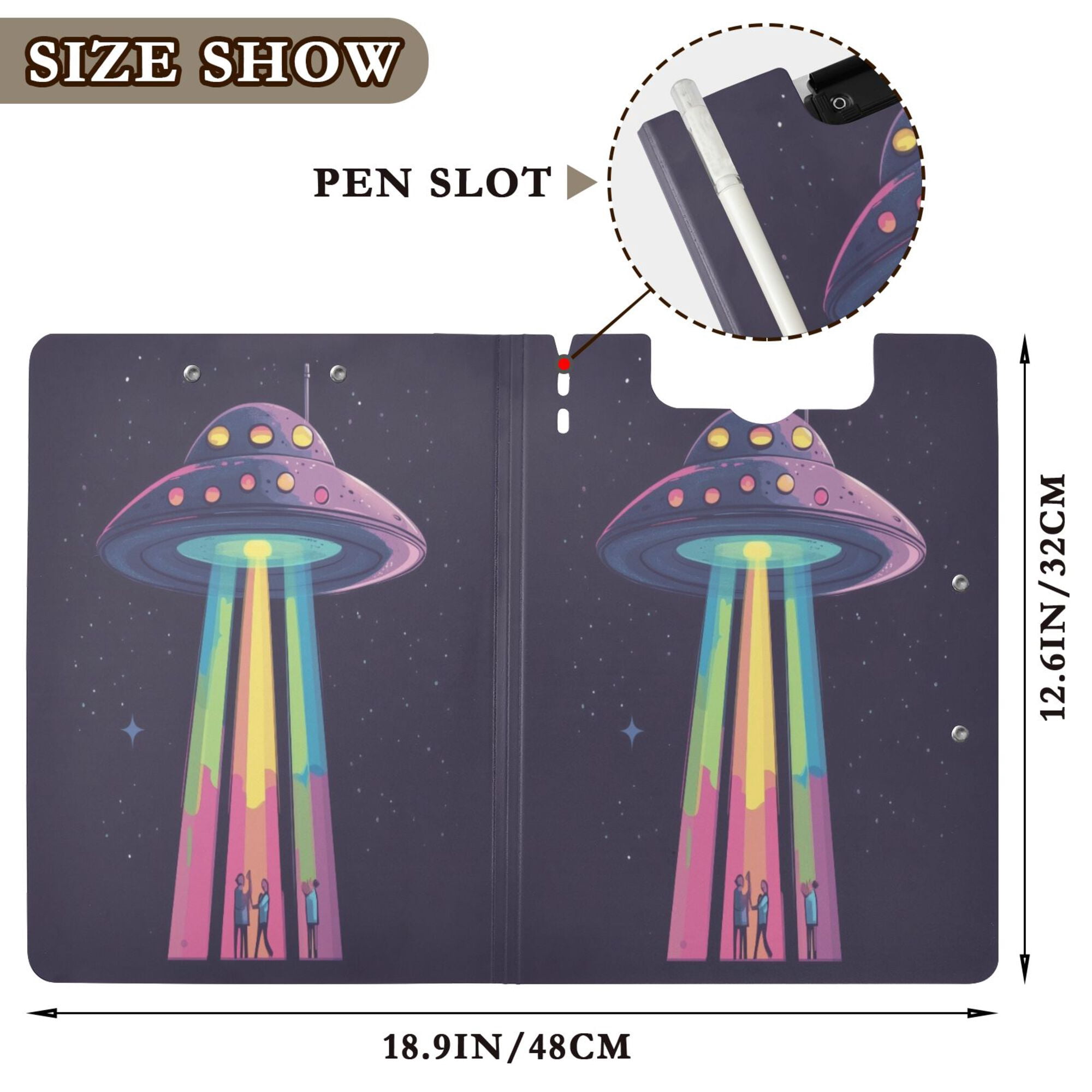 FORMRS A4 Clipboard Folder with Pen Holder Horizontal Foldable School Office Binder, Purple UFO