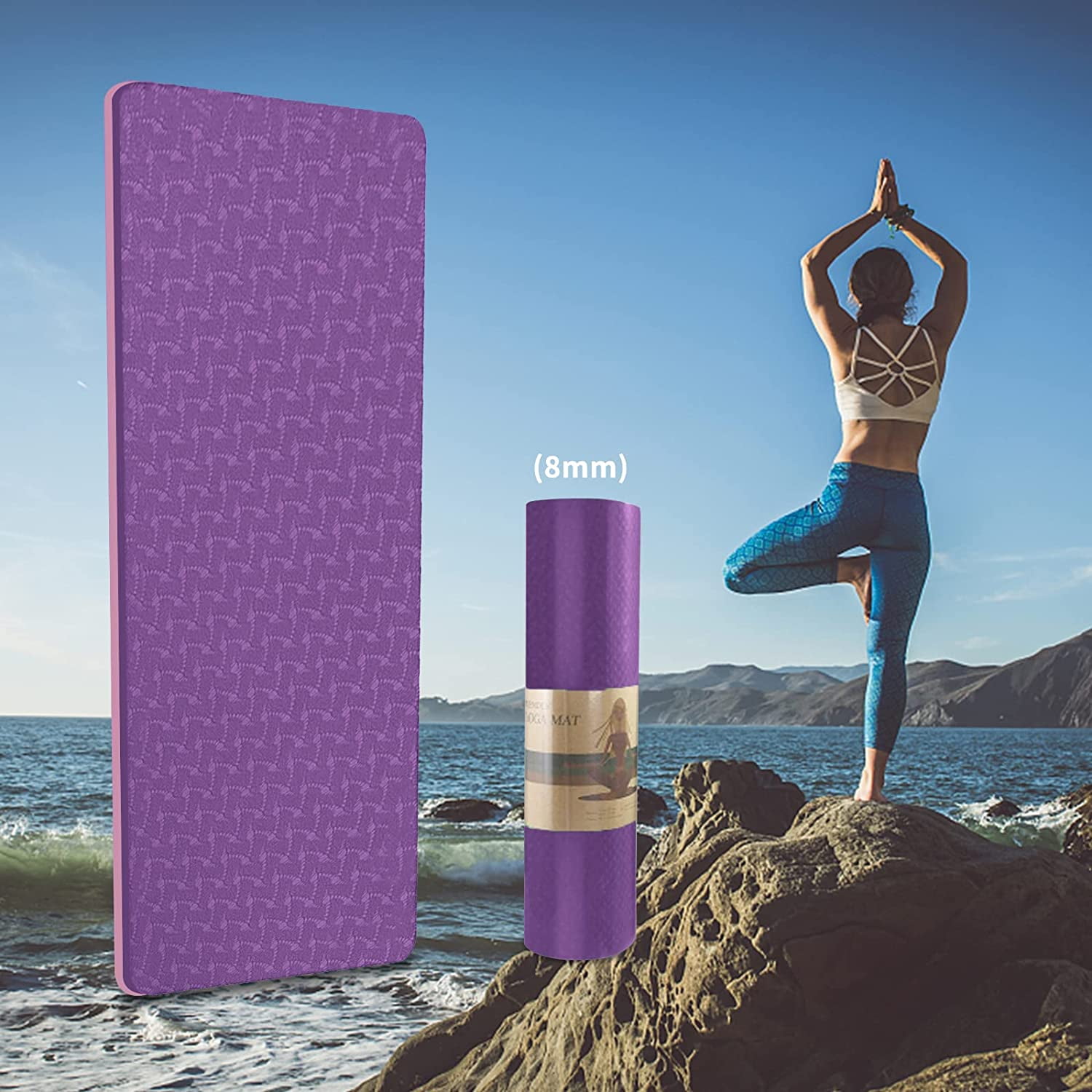 COCOBELA Yoga Mat 72 x 24'' Exercise Mats 8mm TPE Non-Slip Extra Thick High-Density Eco Friendly for Yoga Workout Pilates Yoga Mats for Women Men