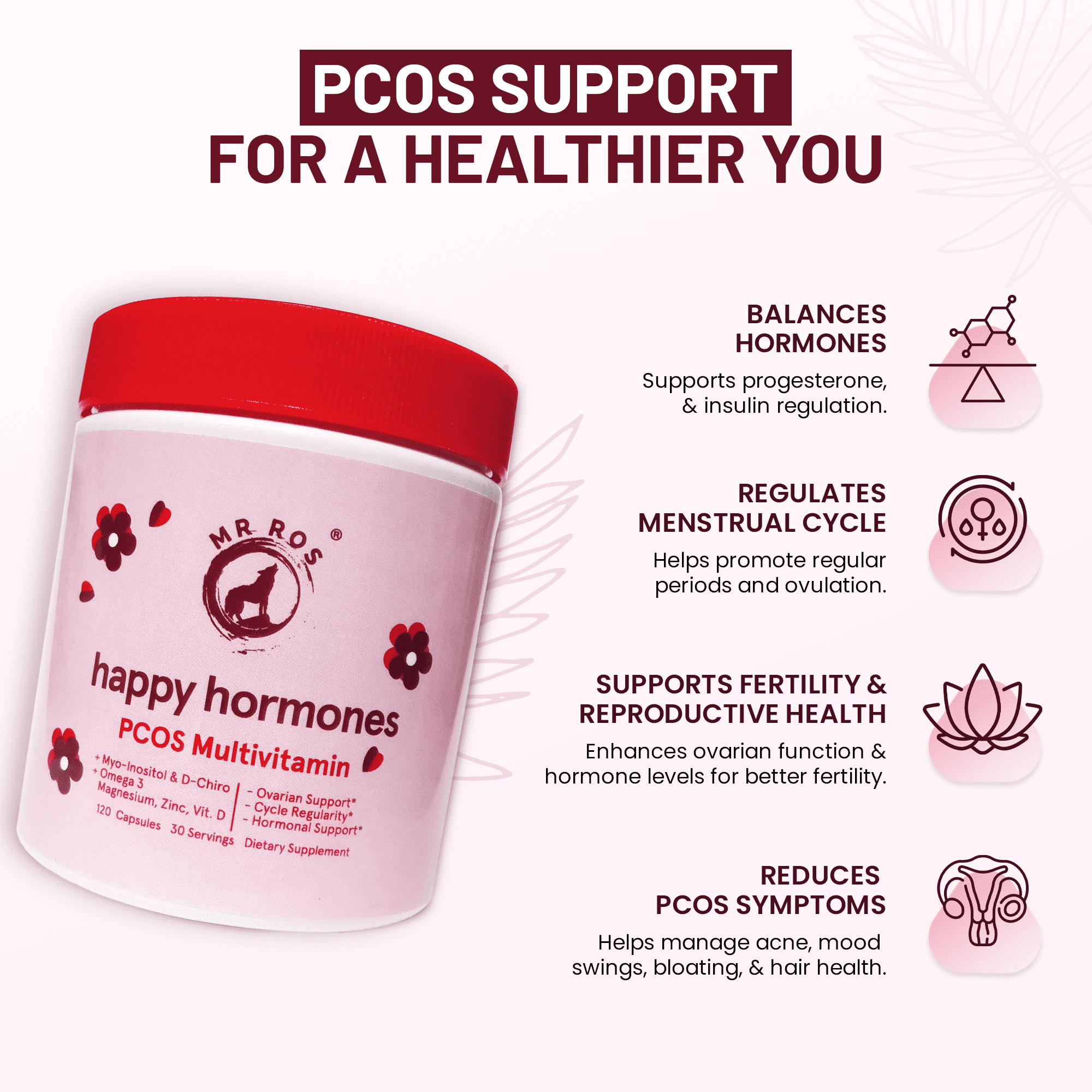 Mr Ros Happy Hormones PCOS Multivitamin Capsules, 60 Count