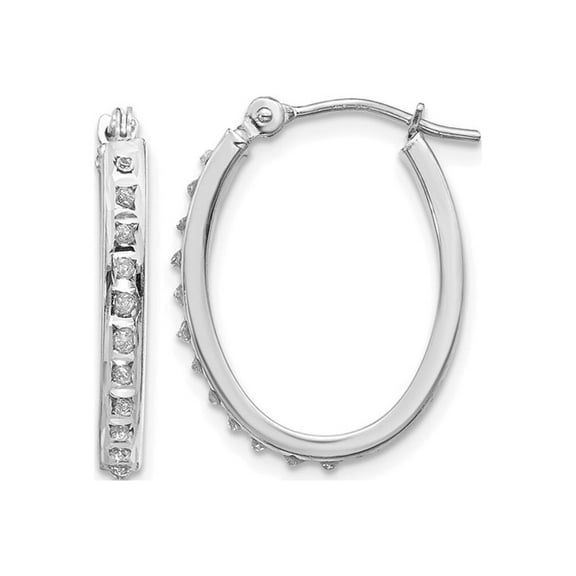 Gem & Harmony Accent Diamond Oval Hoop Earrings in 14K White Gold (3/4 inch) for Women