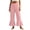 Pink, variant on Bloomae Women's Wide Leg Linen Capri Pants Elastic High Waist Ruffle Hem Casual Loose Cropped Trousers Solid Color Lightweight Daily Lounge Capris with Pockets