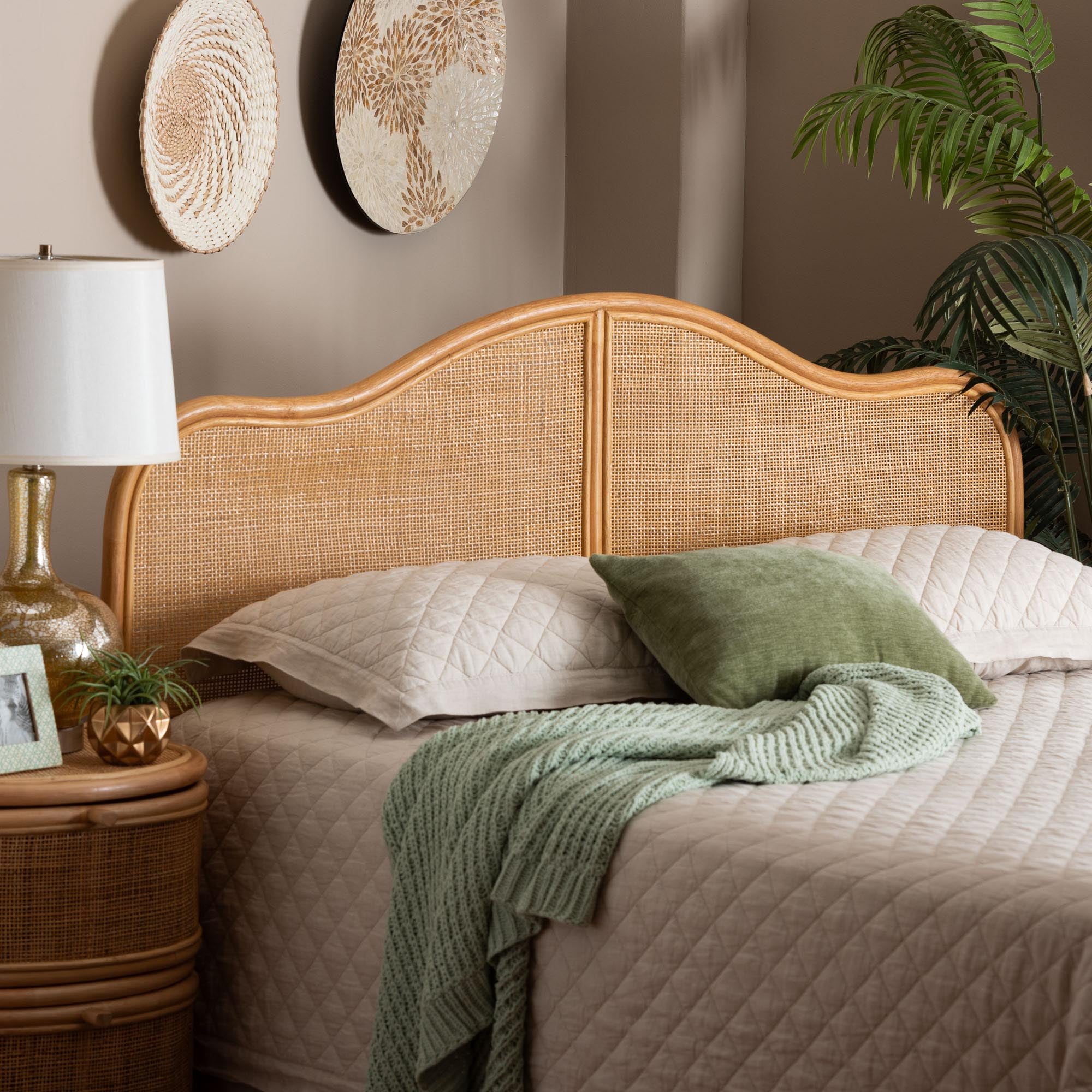bali & pari Adelita Natural Rattan Arched Queen Headboard