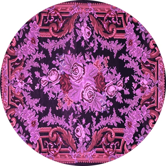 Ahgly Company Indoor Round Medallion Purple French Area Rugs, 7' Round