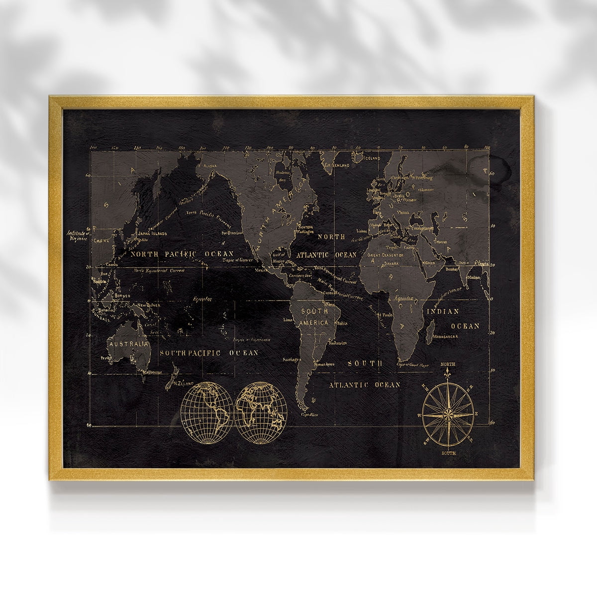 Black Gold Map by Carol Robinson - Restickable Framed Giclée Print