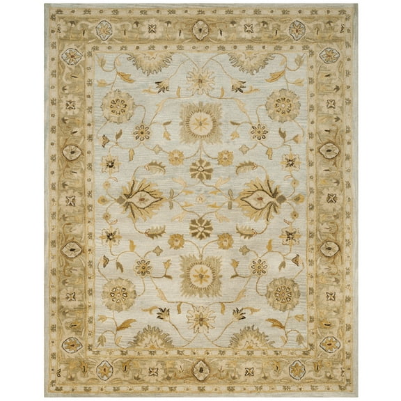 SAFAVIEH Antiquity Ingram Traditional Bordered Wool Area Rug, Light Blue/Sage, 9'6" x 13'6"