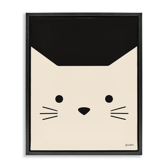 Stupell Industries White Cat Close Up Animals Painting Black Floater Framed Canvas Art Print Wall Art, 17 x 21