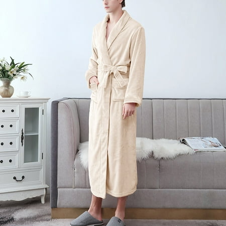 

dmqupv Japanese Kimono for Women Women S Double Pocket Flannel Bathrobe Soft And Warm plus Size Women s Robes Lightweight Khaki XX-Large