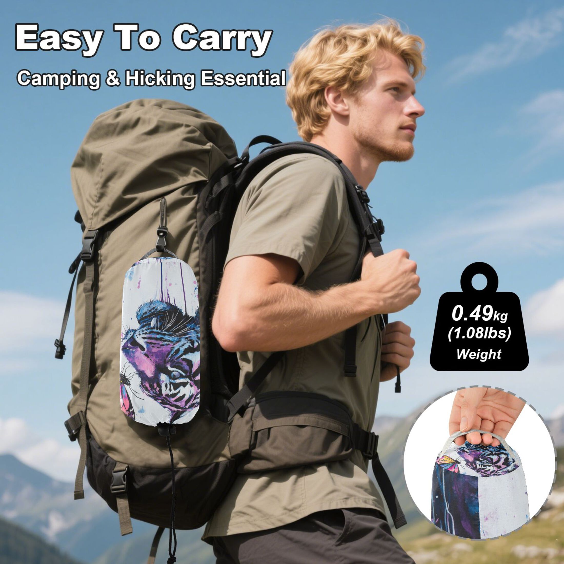 Hammock Camping Hammock Nylon Portable Hammock Travel Camping Hammock Tiger and Colorful Butterflies