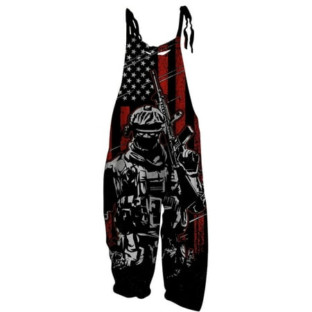 

REORIAFEE 4th of July Rompers Women Independence Day Print Jumpsuit Wide Leg Overalls Loose Rompers Independence Day Print Vintage Double Pocket Jumpsuit With Straps Black XXXL