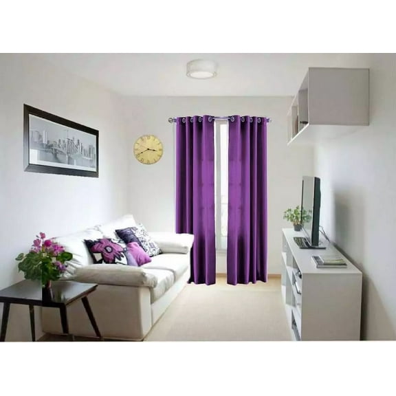 2 Panels MG Semi Transparent Silky Shiny Faux Solid Purple Window Curtain 6 Grommets per panel 52inch width x 95inch length each
